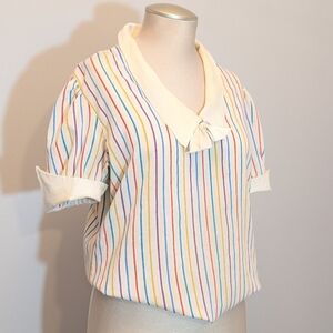Vintage Collared Rainbow Stripe Blouse